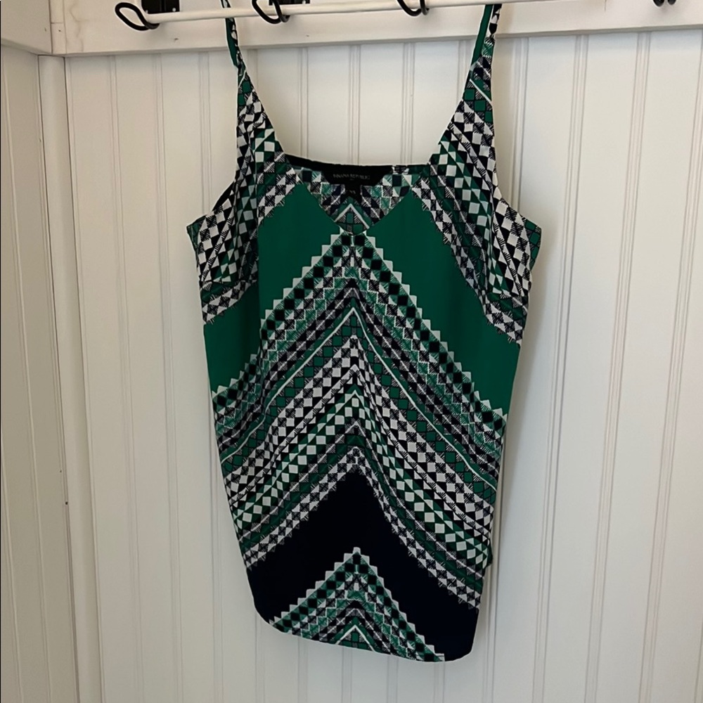 Banana Republic Green and Navy Geometric Tank Top